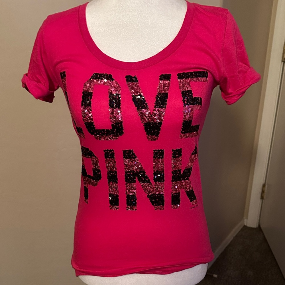 Vs Pink Sequin Graphic Tee